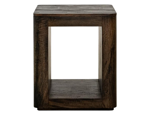Balam Black open-shelf chairside table front view
