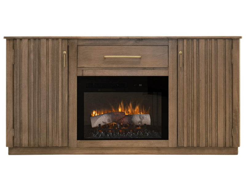 Mezquite Fireplace TV Console with fireplace lit