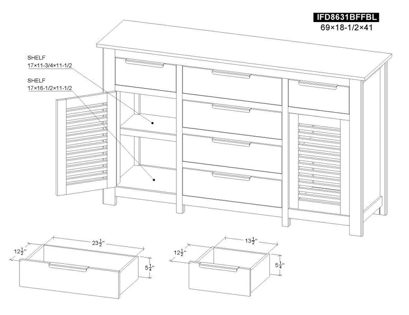 Bonfire Blue Buffet dimensions - Barewood