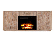 Balam White 70 inch TV stand fireplace lit front view