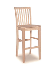 Mission Bar Stool, unfinished, with a wood seat - Barewood