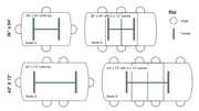 Arcadia and Hawthorne Trestle Table seating options - 36 x 54 and 42 x 72 tops, seats 4 to 8 - Barewood