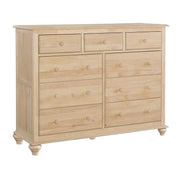 Cottage Nine Drawer Dresser - Barewood