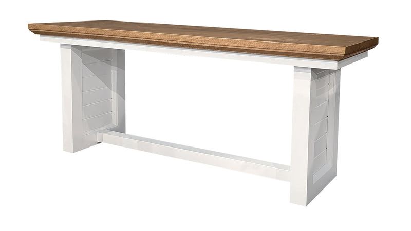 Boardwalk Bench in Honey and White, shutter panel trestle detail - Barewood