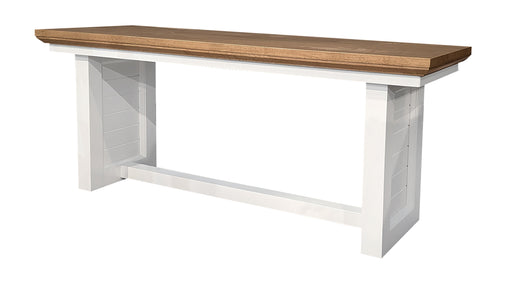 Boardwalk Bench in Honey and White, shutter panel trestle detail - Barewood