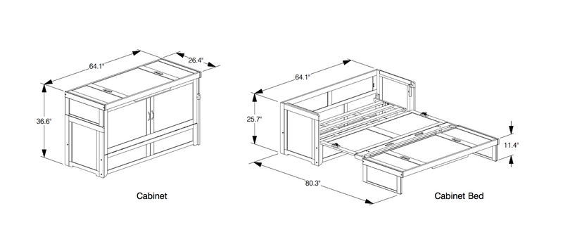 Cube Murphy Cabinet Bed dimensions - Barewood