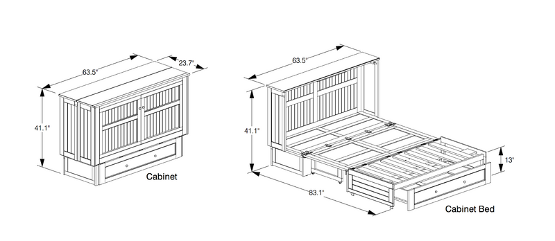 Daisy Murphy Cabinet Bed dimensions - Barewood