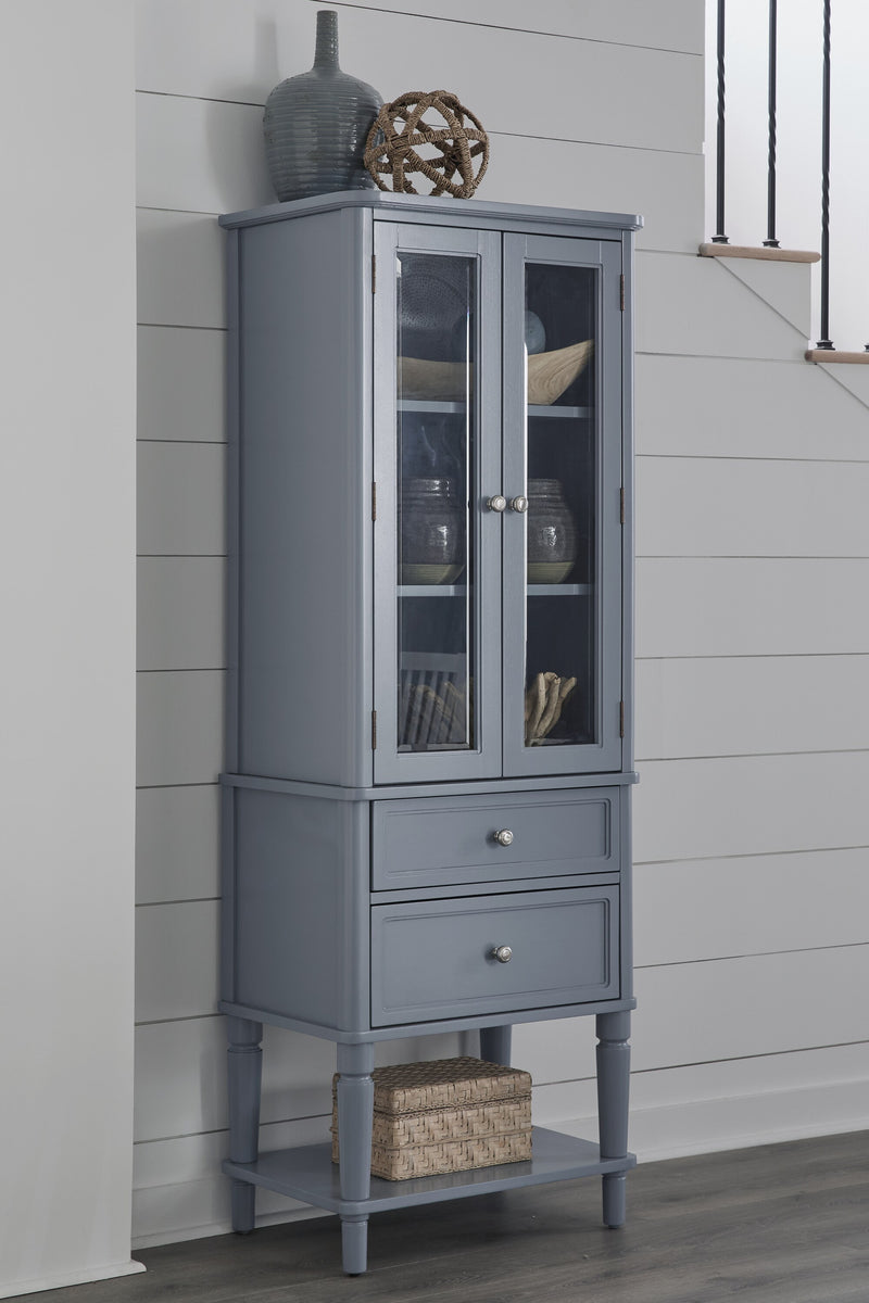 Emma Display Cabinet in Smoke with glass doors, two drawers and an open bottom shelf - Barewood