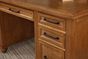 Vista Executive Desk pedestal drawers and turned bun feet - Barewood