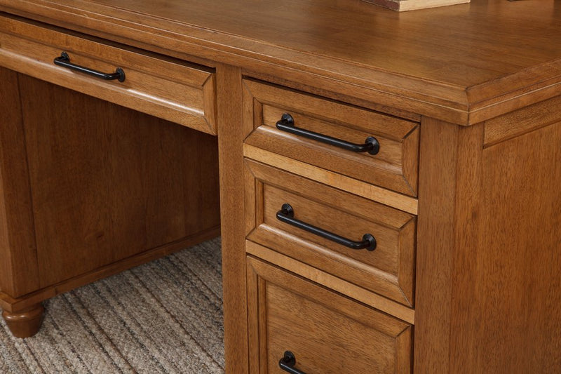 Vista Executive Desk pedestal drawers and turned bun feet - Barewood