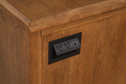 Vista Executive Desk built-in power outlets and USB port - Barewood