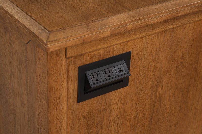 Vista Executive Desk built-in power outlets and USB port - Barewood