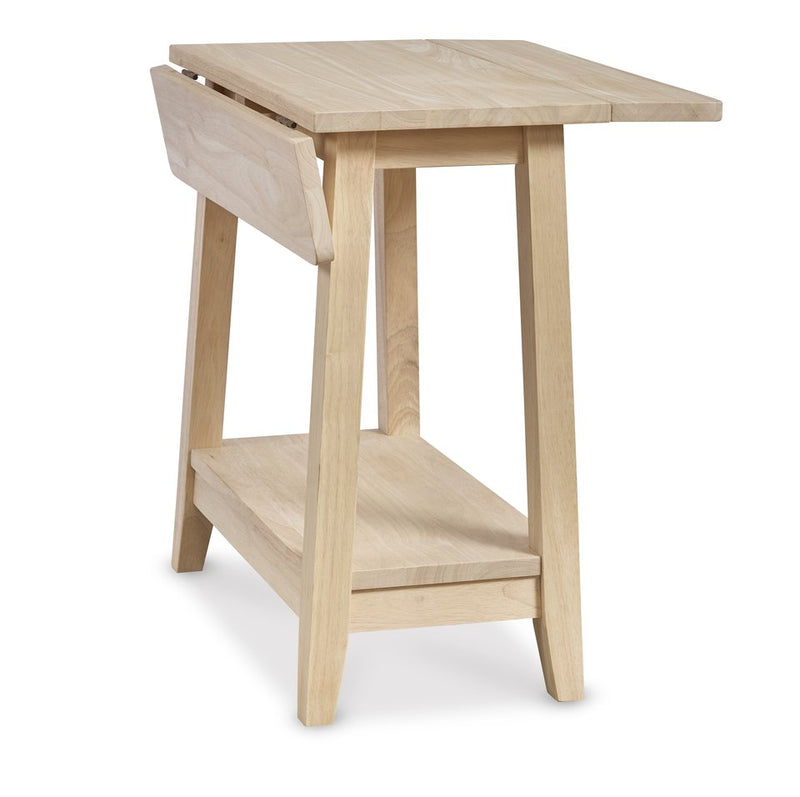 Dropleaf End Table, unfinished, with one leaf down, other side - Barewood