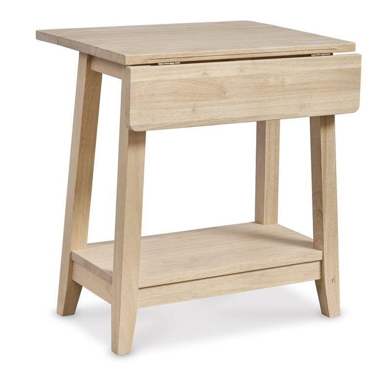 Dropleaf End Table, unfinished, front view with one leaf down - Barewood