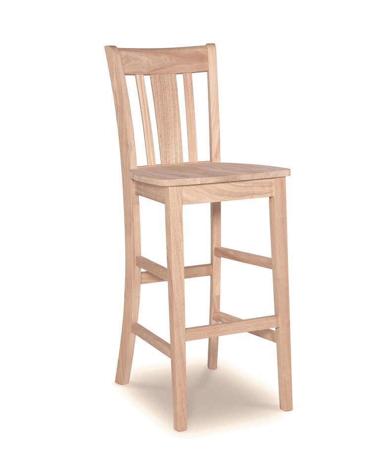 San Remo Bar Stool, unfinished, with a wood seat - Barewood