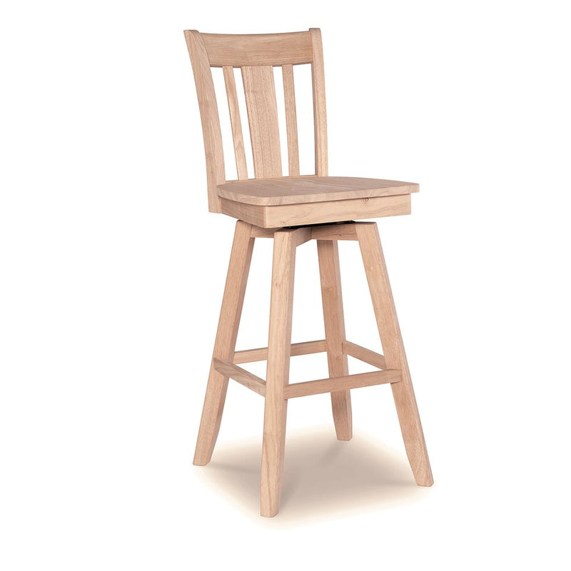 San Remo Swivel Bar Stool, unfinished, with a wood seat - Barewood