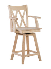 Double XX Back Swivel Arm Stool - Barewood