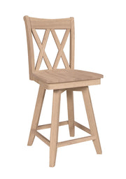 Double XX Back Swivel Stool - Barewood