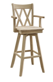Double X Back Swivel Arm Bar Stool, unfinished, with a wood seat - Barewood