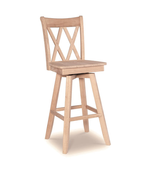 Double X Back Swivel Bar Stool, unfinished, with a wood seat - Barewood