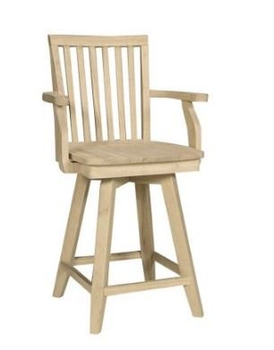 Mission Swivel Arm Bar Stool, unfinished, with a wood seat - Barewood