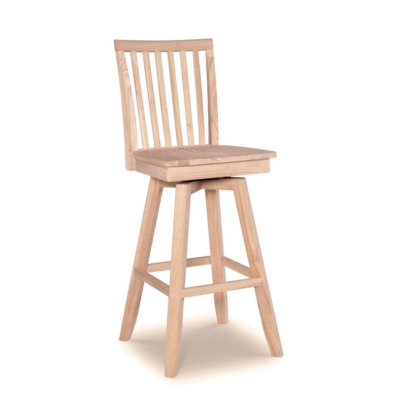 Mission Swivel Bar Stool, unfinished, with a wood seat - Barewood