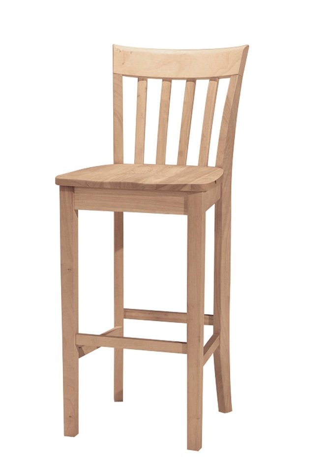 Slatback Bar Stool, unfinished, with a wood seat - Barewood