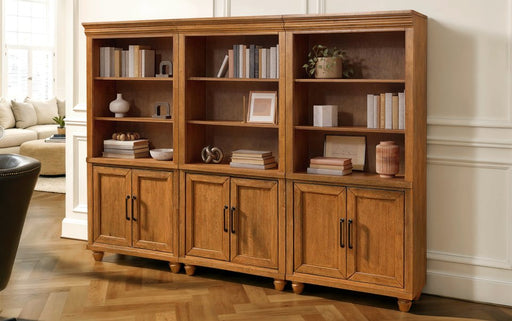 Vista Bookcase in Hickory, shown as a run of three - Barewood