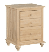 Cottage Three Drawer Nightstand - Barewood