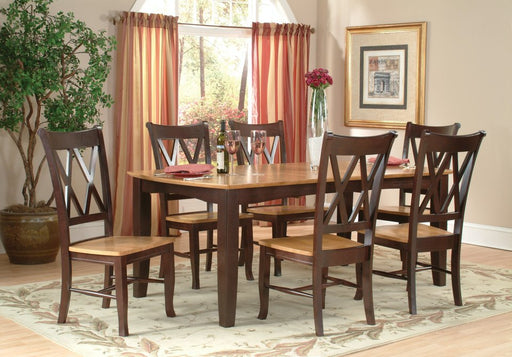 Double X Back Chairs at the 60"L-78"L Bow End Extension Dining Table - Barewood