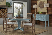 Verona Pedestal Extension Dining Table with Clayton chairs and Tavern Server - Barewood
