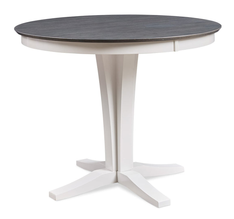 Sienna counter height table in Heather Gray and White on a Verona pedestal - Barewood