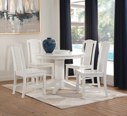 Transitional Pedestal Dining Table with Seaside Chairs - Barewood