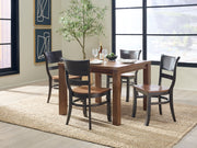 Brandy Chairs around the Gabe Square Dining Table in Bourbon - Barewood