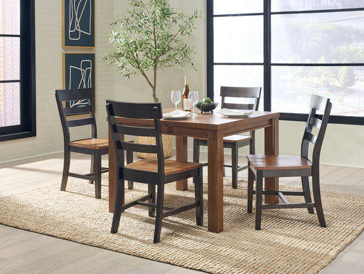 Rylie Chairs around the Gabe Square Dining Table in Bourbon - Barewood