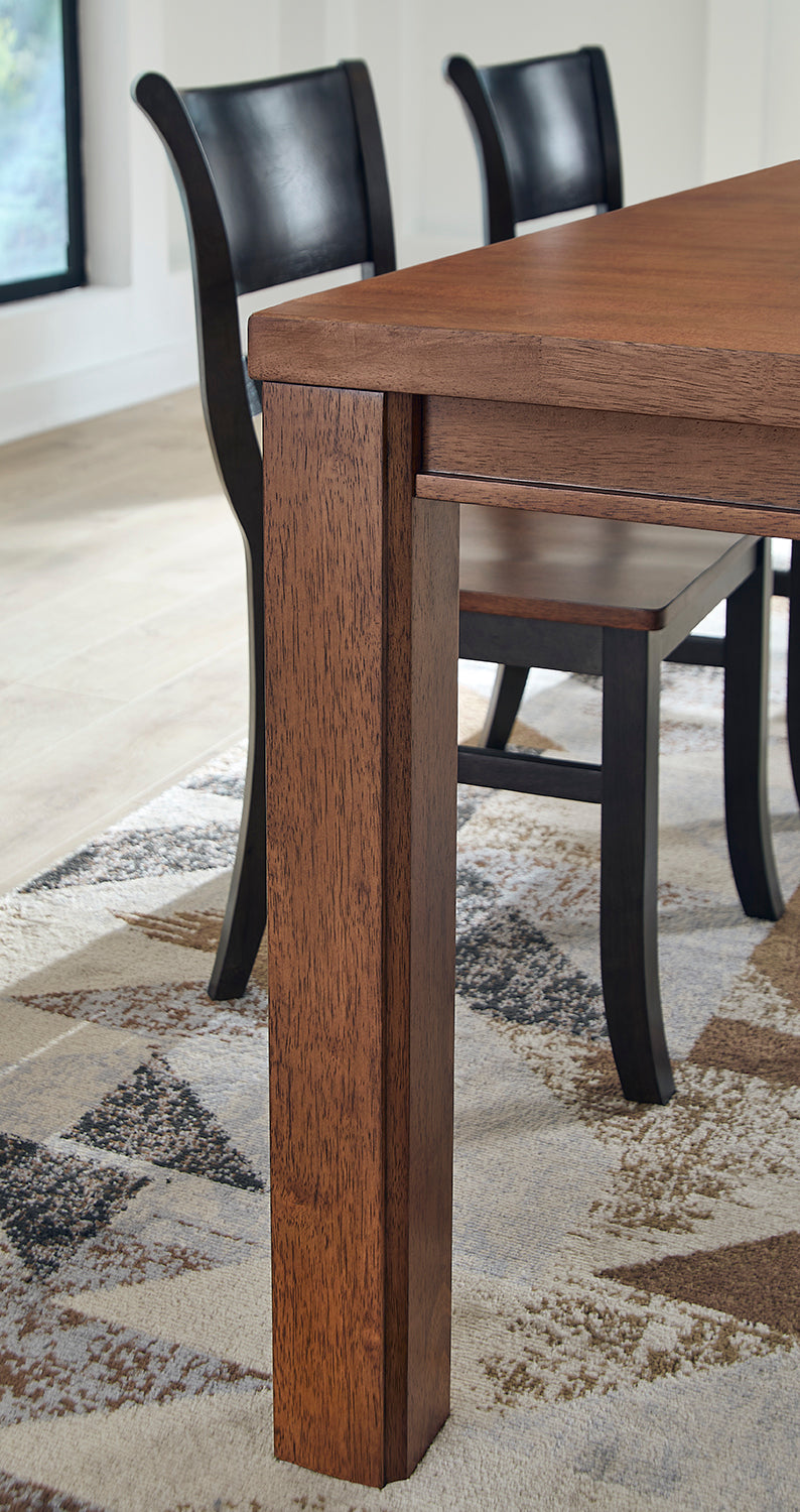 Gabe Extension Dining Table square post leg detail in Bourbon - Barewood