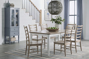 Haven Extension Dining Table in Sandstone and Chalk with Haven chairs in Sandstone - Barewood