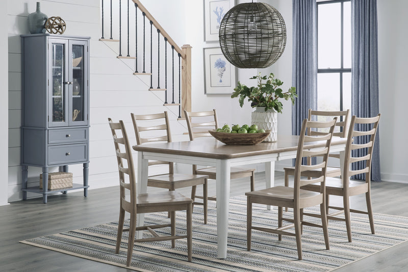 Haven Extension Dining Table in Sandstone and Chalk with Haven chairs in Sandstone - Barewood