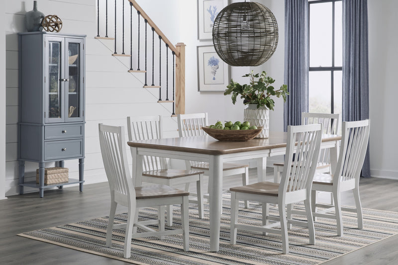 Haven Extension Dining Table in Sandstone and Chalk with Audrey chairs and the Emma Display Cabinet - Barewood