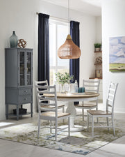 Beacon 48 inch round pedestal table in Sandstone and Chalk with Haven chairs - Barewood
