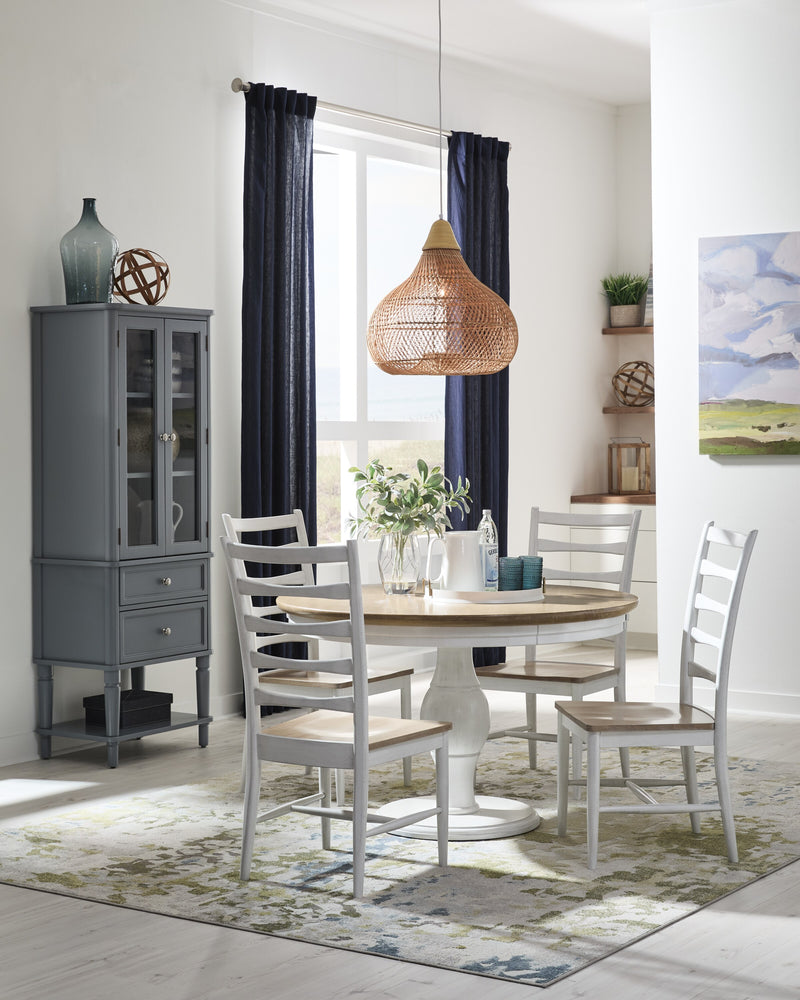 Beacon 48 inch round pedestal table in Sandstone and Chalk with Haven chairs - Barewood