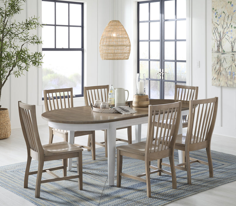 Buoy oval dining table in Sandstone and Chalk with Audrey chairs in Sandstone - Barewood
