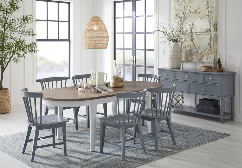 Buoy oval dining table with Zealand chairs and the Emma Server in Smoke - Barewood