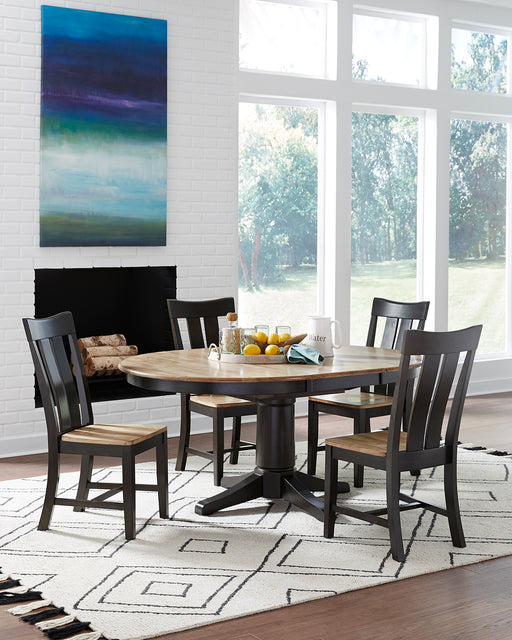 Rivermont Round Extension Dining Table with Ava chairs in Wheat and Coal - Barewood