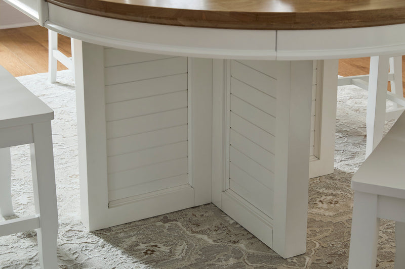 Sanibel Shell Extension Dining Table louvered shutter pedestal detail - Barewood