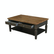 Vista Coffee Table in Hickory and Coal with both drawers open - Barewood