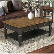 Vista Coffee Table and End Table in Hickory and Coal in a living room - Barewood
