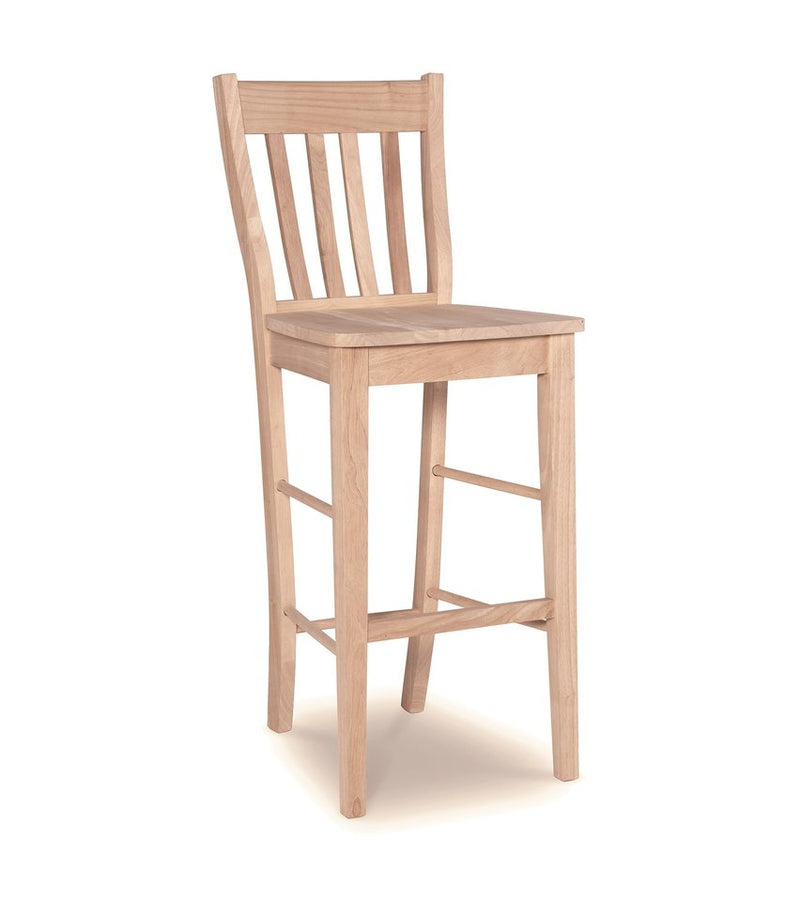 Cafe Bar Stool, unfinished, with a wood seat - Barewood