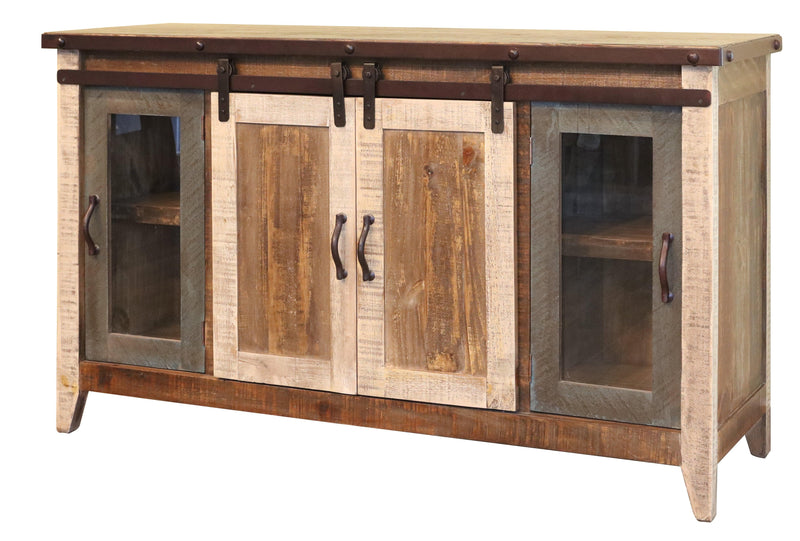 Multicolored Barn Door Entertainment Console - Barewood