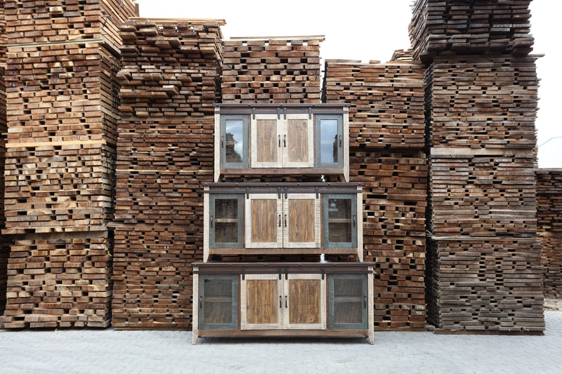 Multicolored Barn Door Entertainment Console - Barewood